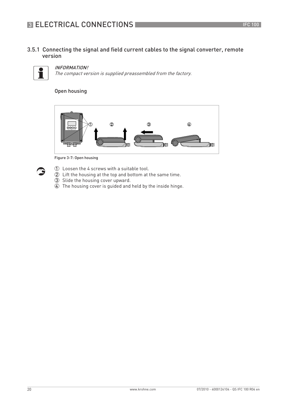 Electrical connections | KROHNE IFC 100 Converter Quickstart EN User Manual | Page 20 / 32