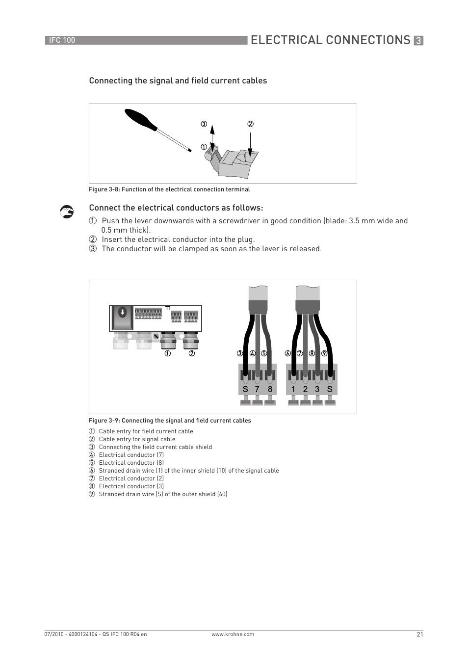 Electrical connections | KROHNE IFC 100 Converter Quickstart EN User Manual | Page 21 / 32