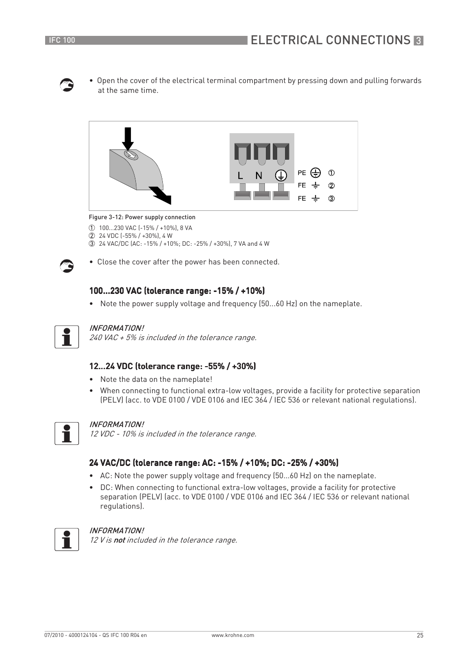 Electrical connections | KROHNE IFC 100 Converter Quickstart EN User Manual | Page 25 / 32