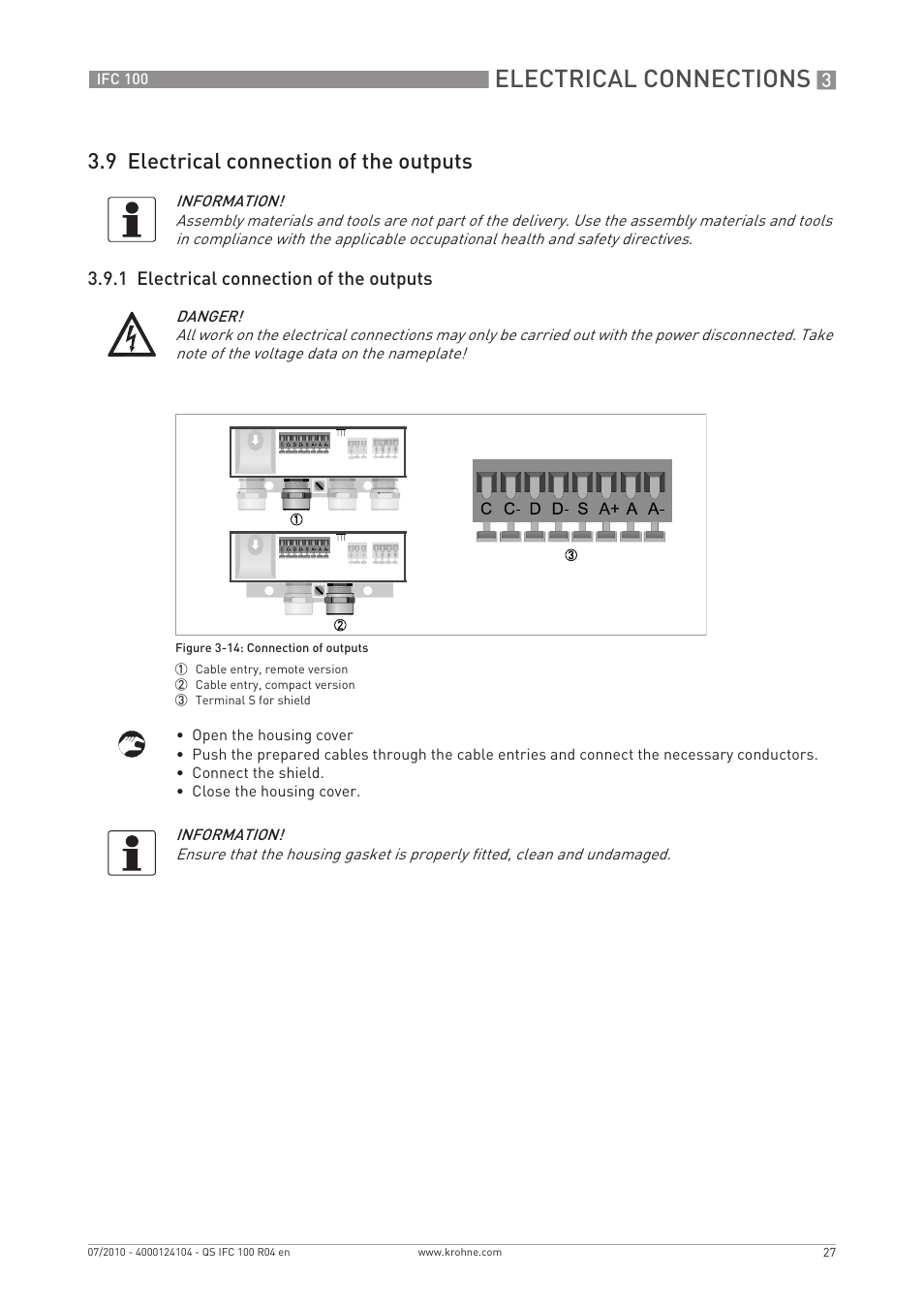 Electrical connections, 9 electrical connection of the outputs | KROHNE IFC 100 Converter Quickstart EN User Manual | Page 27 / 32