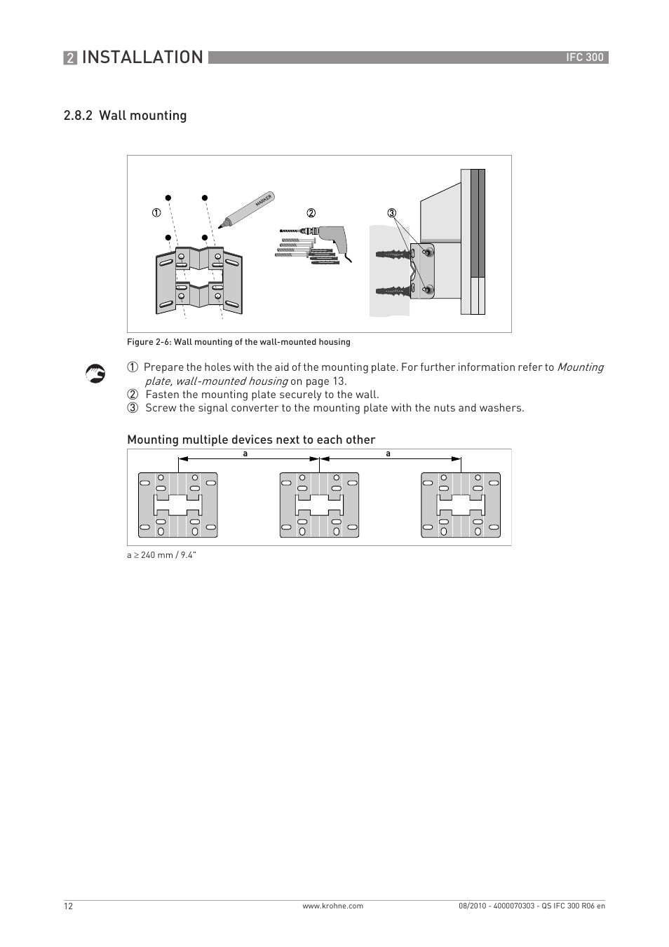 Installation, 2 wall mounting | KROHNE IFC 300 Converter Quickstart EN User Manual | Page 12 / 68