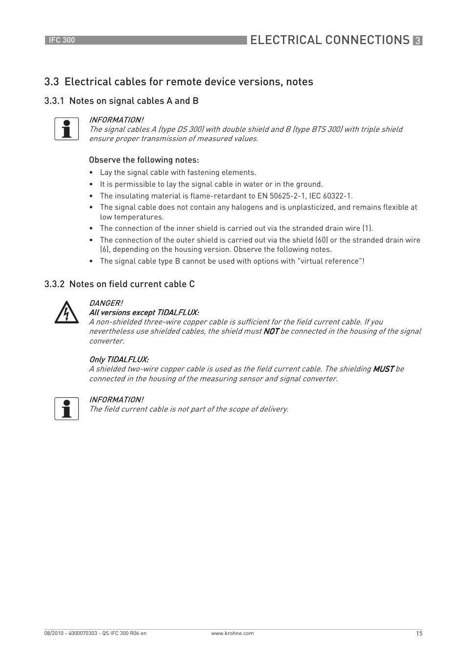 Electrical connections | KROHNE IFC 300 Converter Quickstart EN User Manual | Page 15 / 68