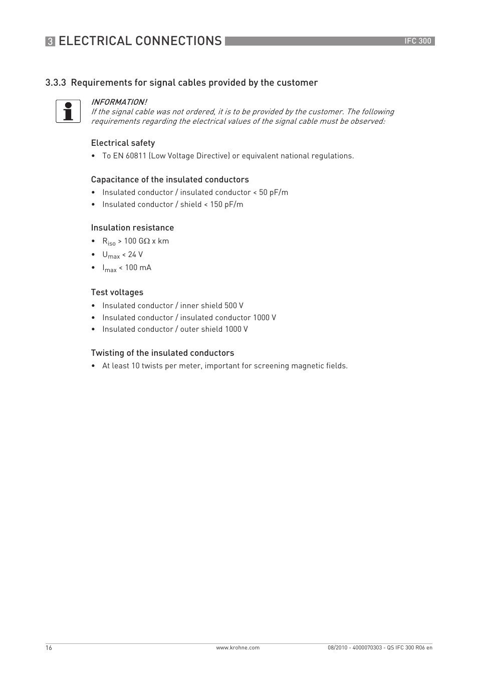 Electrical connections | KROHNE IFC 300 Converter Quickstart EN User Manual | Page 16 / 68