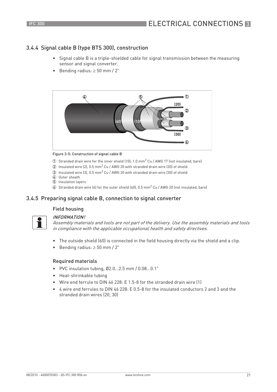 Electrical connections, 4 signal cable b (type bts 300), construction | KROHNE IFC 300 Converter Quickstart EN User Manual | Page 21 / 68