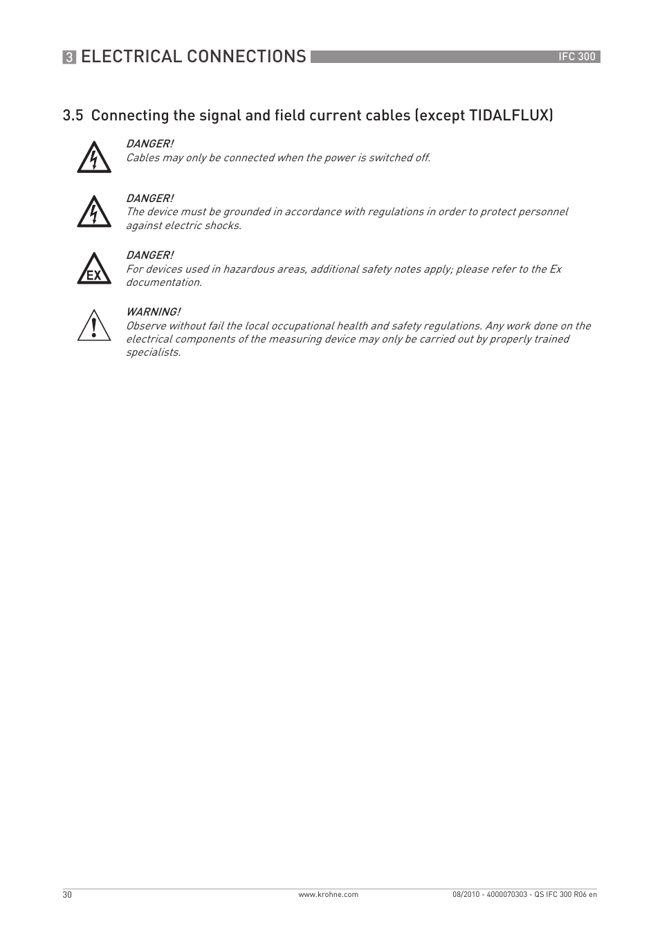 Electrical connections | KROHNE IFC 300 Converter Quickstart EN User Manual | Page 30 / 68