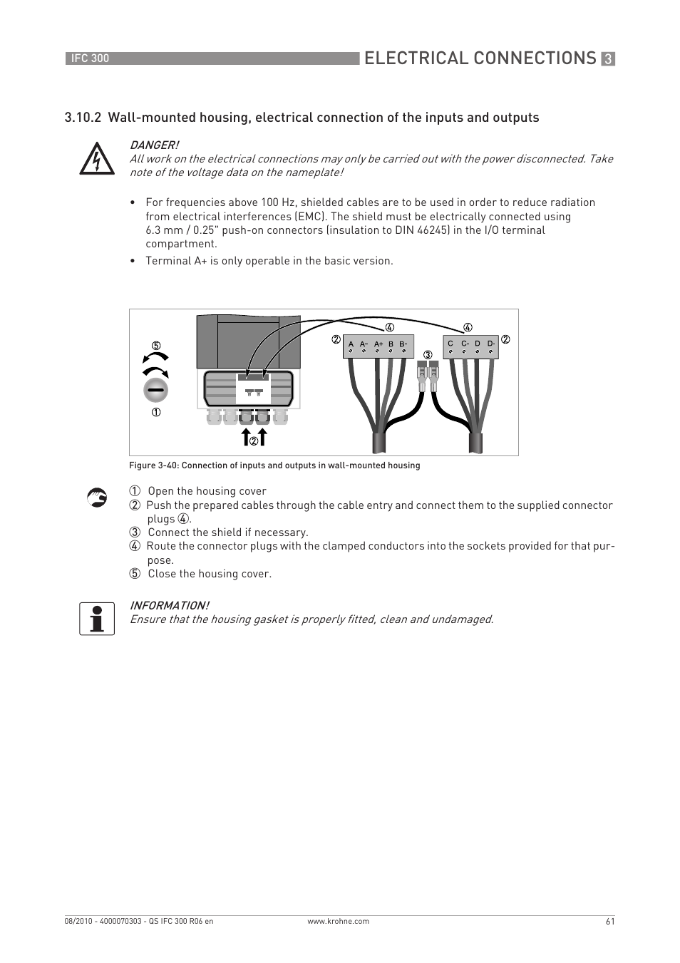 Electrical connections | KROHNE IFC 300 Converter Quickstart EN User Manual | Page 61 / 68