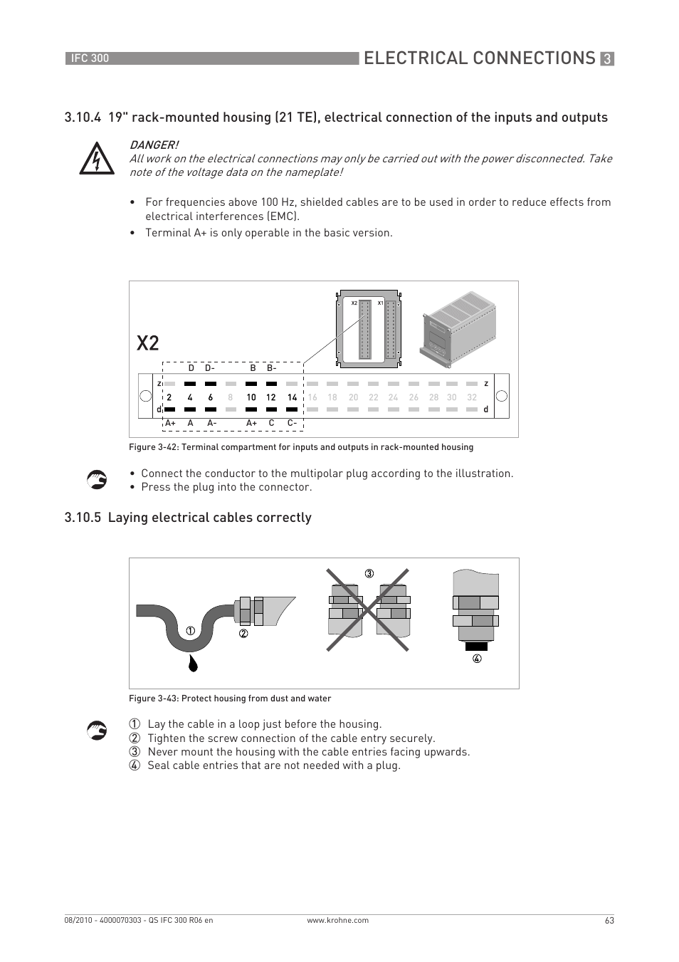 Electrical connections, 5 laying electrical cables correctly | KROHNE IFC 300 Converter Quickstart EN User Manual | Page 63 / 68