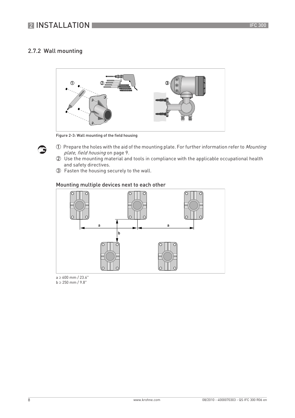 Installation, 2 wall mounting | KROHNE IFC 300 Converter Quickstart EN User Manual | Page 8 / 68