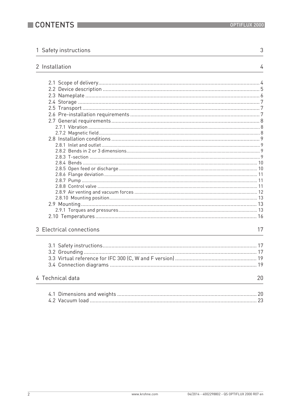 KROHNE OPTIFLUX 2000 Quickstart EN User Manual | Page 2 / 24