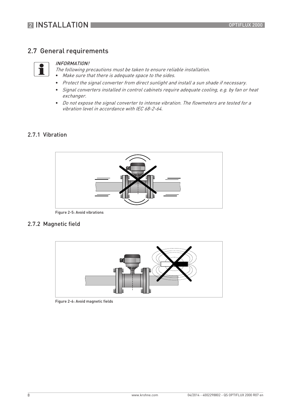 Installation, 7 general requirements | KROHNE OPTIFLUX 2000 Quickstart EN User Manual | Page 8 / 24