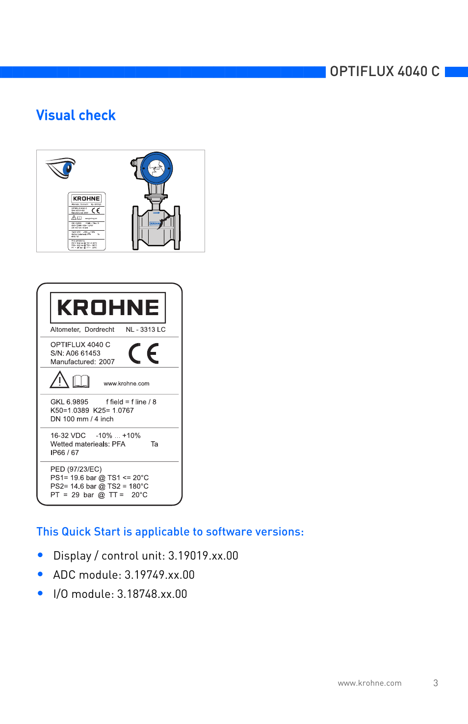 Optiflux 4040 c, Visual check | KROHNE OPTIFLUX 4040C Quickstart EN User Manual | Page 3 / 16