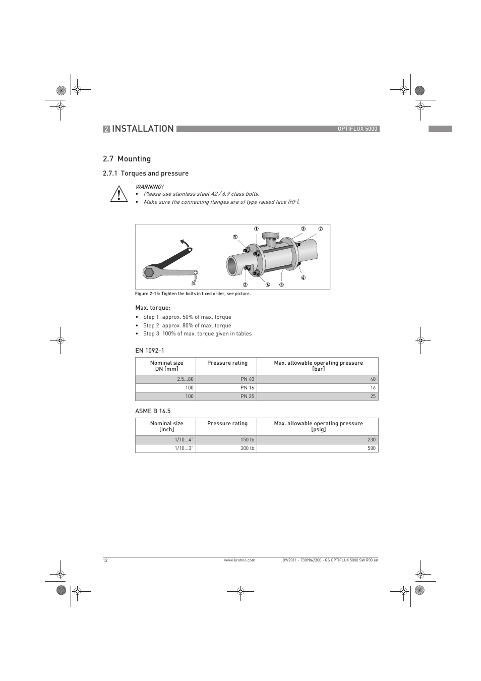 Installation, 7 mounting | KROHNE OPTIFLUX 5000 Sandwich Quickstart EN User Manual | Page 12 / 20