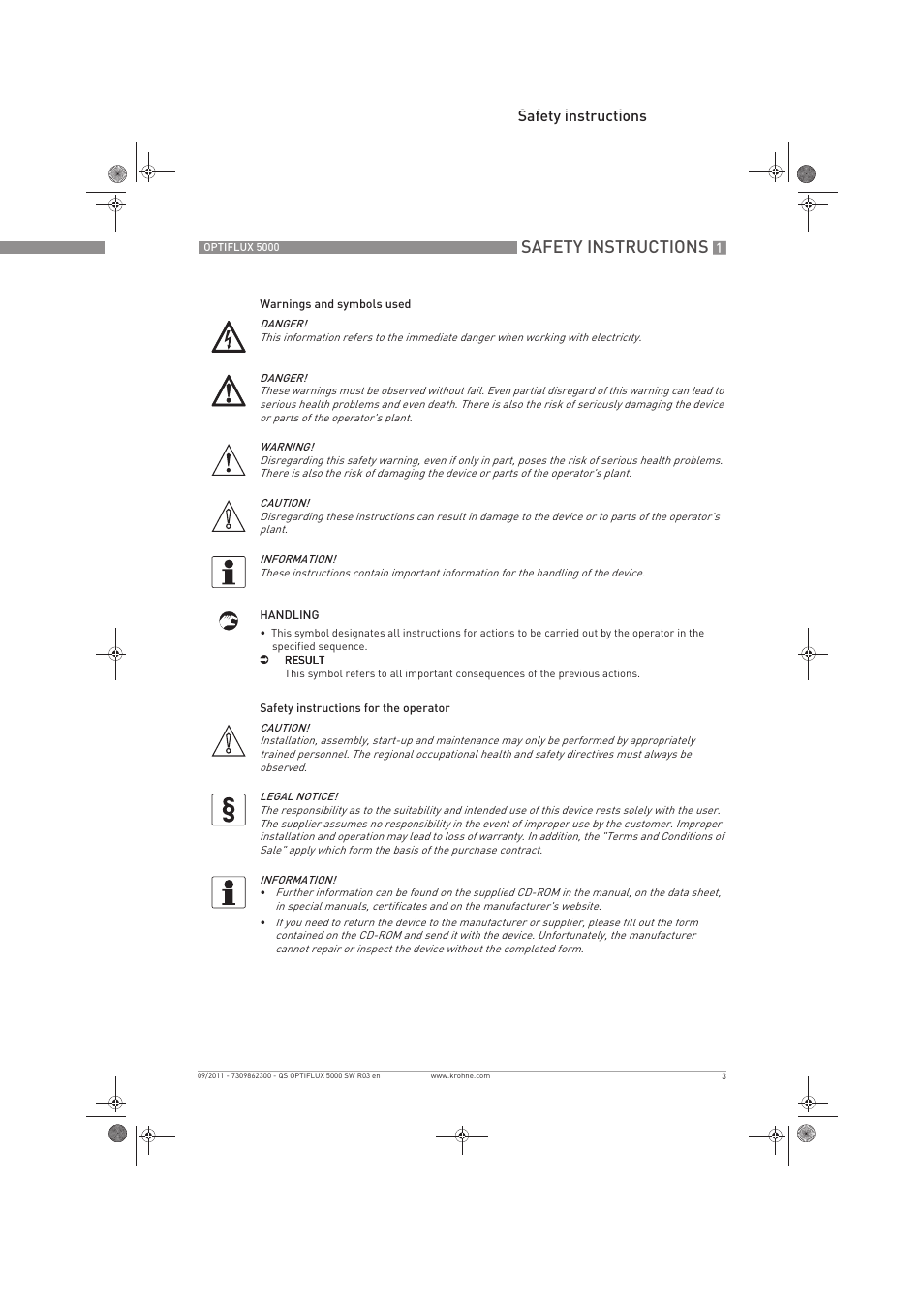 Safety instructions | KROHNE OPTIFLUX 5000 Sandwich Quickstart EN User Manual | Page 3 / 20