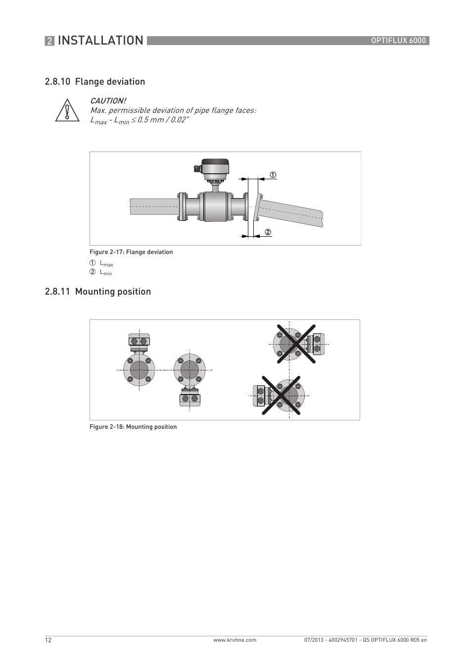 Installation | KROHNE OPTIFLUX 6000 Quickstart EN User Manual | Page 12 / 28