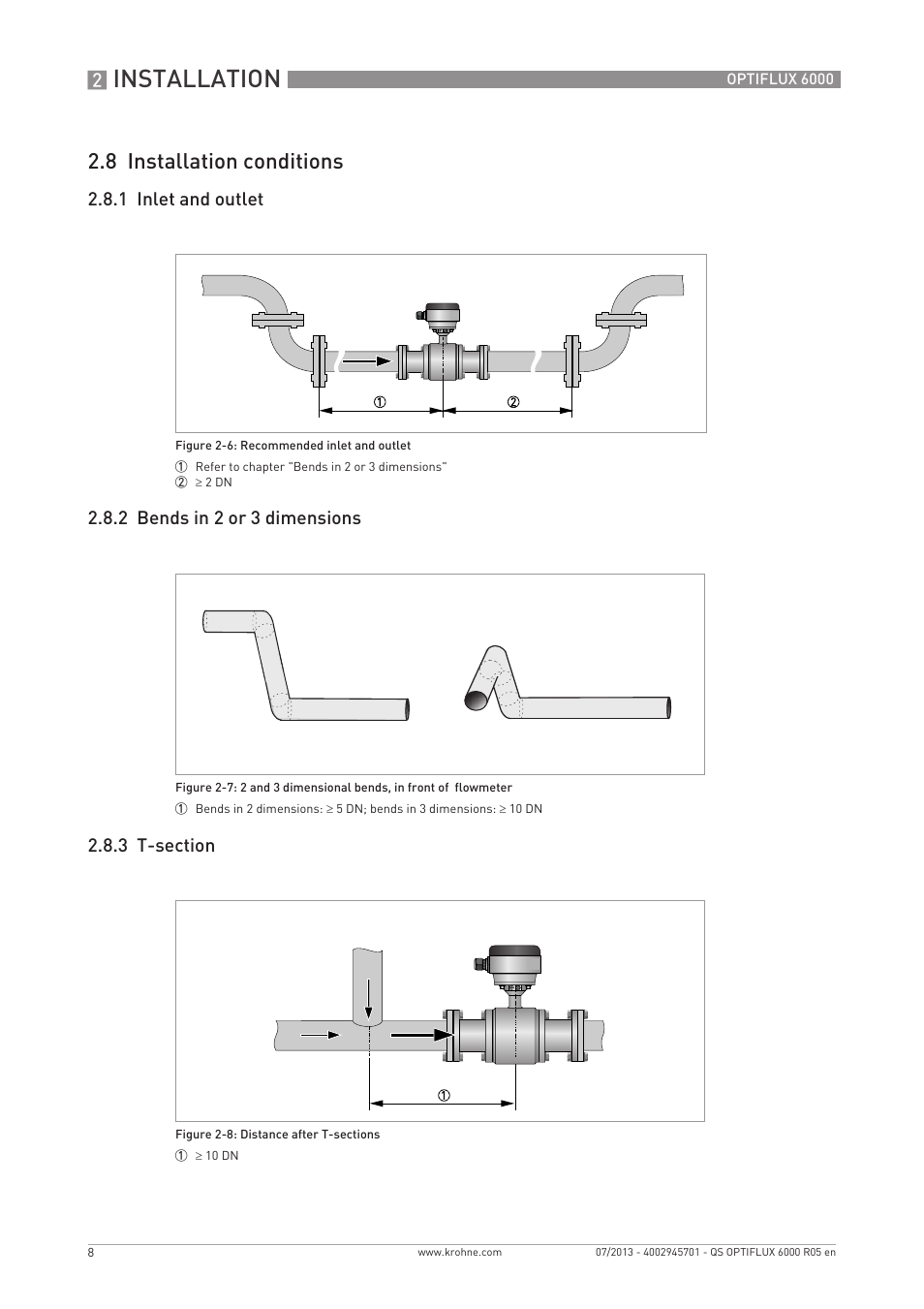 Installation, 8 installation conditions | KROHNE OPTIFLUX 6000 Quickstart EN User Manual | Page 8 / 28