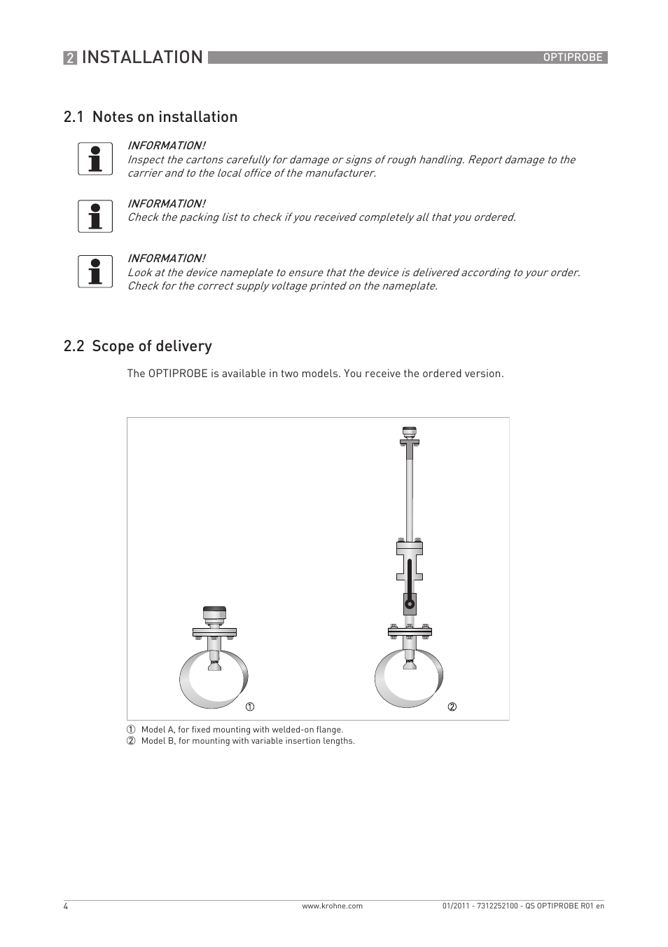 Installation | KROHNE OPTIPROBE Quickstart EN User Manual | Page 4 / 16