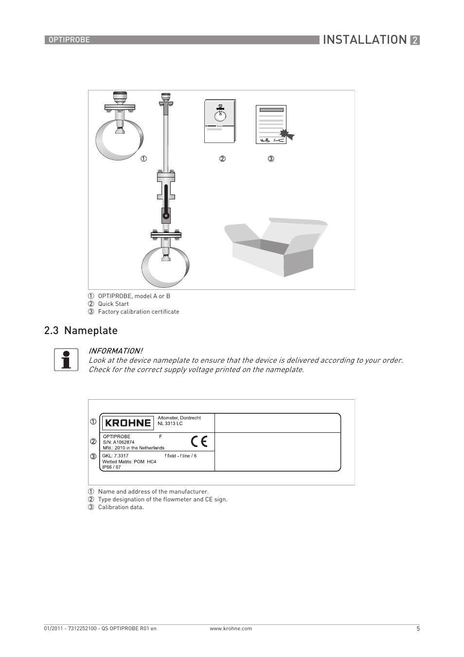 Installation, 3 nameplate | KROHNE OPTIPROBE Quickstart EN User Manual | Page 5 / 16