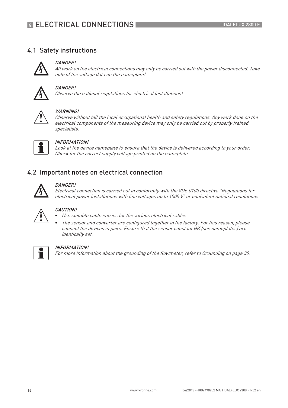 Electrical connections | KROHNE TIDALFLUX 2300 F EN User Manual | Page 16 / 44