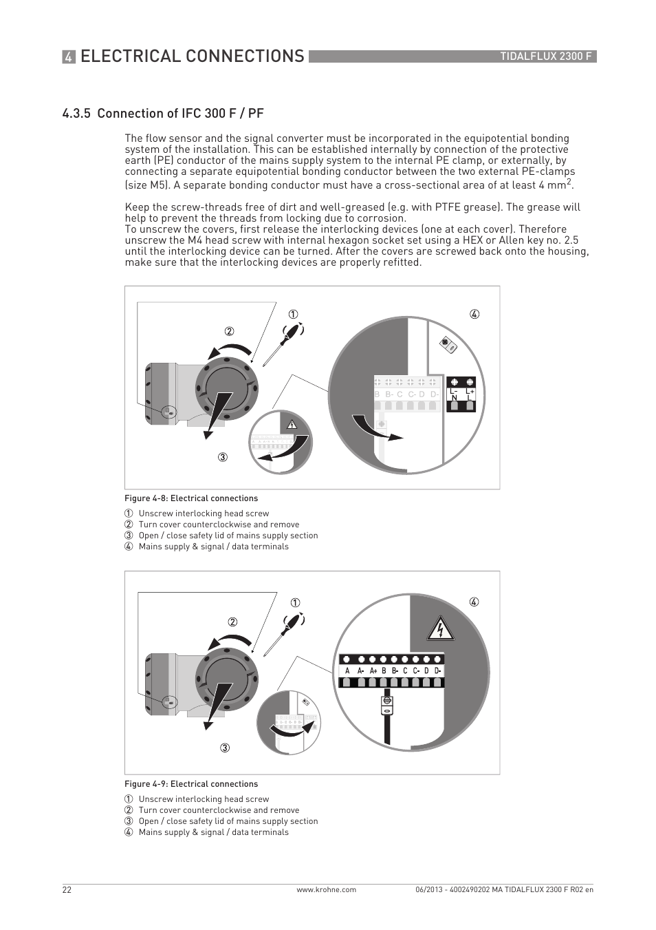 Electrical connections, 5 connection of ifc 300 f / pf | KROHNE TIDALFLUX 2300 F EN User Manual | Page 22 / 44