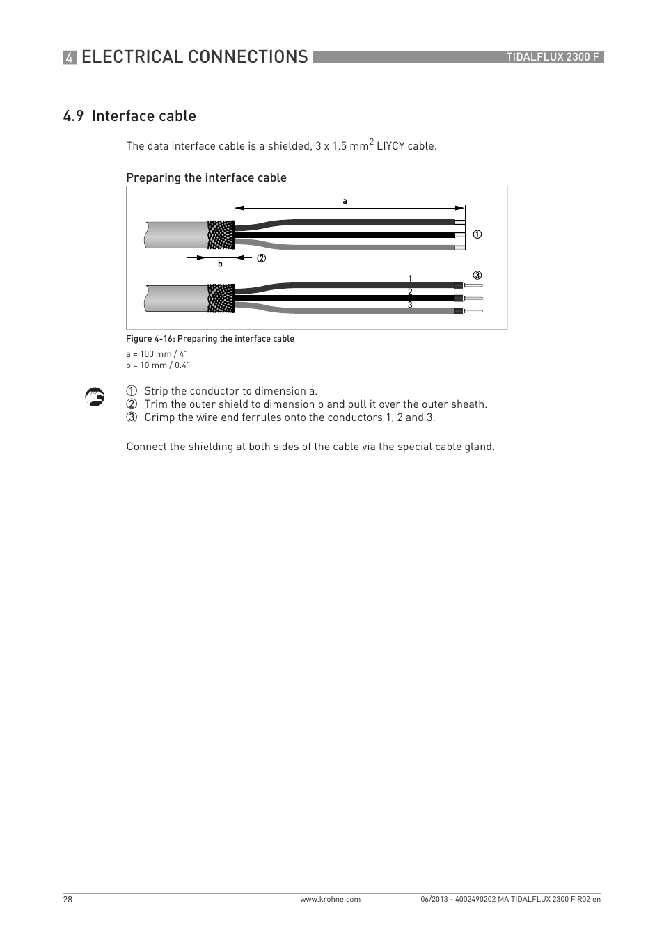 Electrical connections, 9 interface cable | KROHNE TIDALFLUX 2300 F EN User Manual | Page 28 / 44