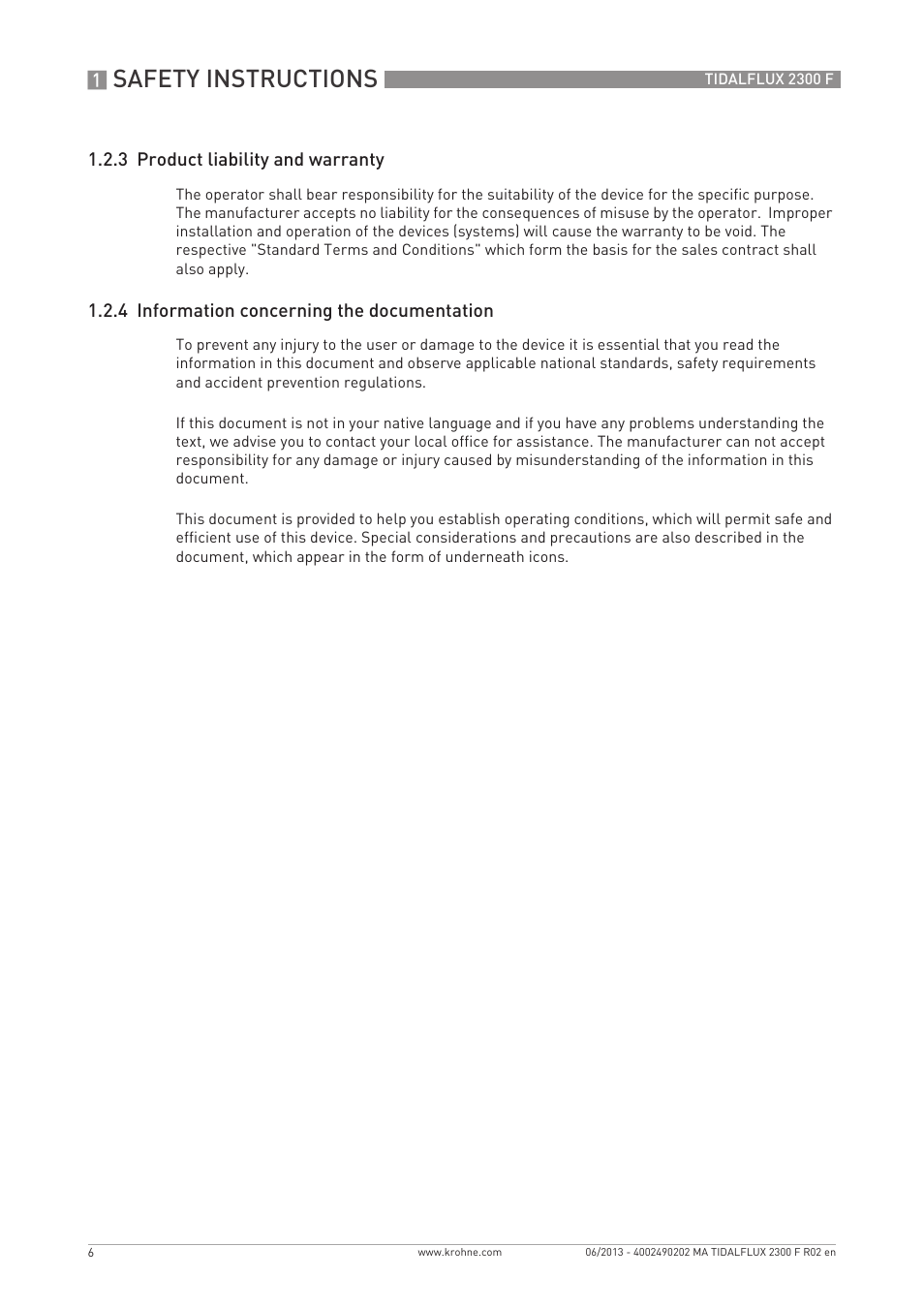 Safety instructions | KROHNE TIDALFLUX 2300 F EN User Manual | Page 6 / 44