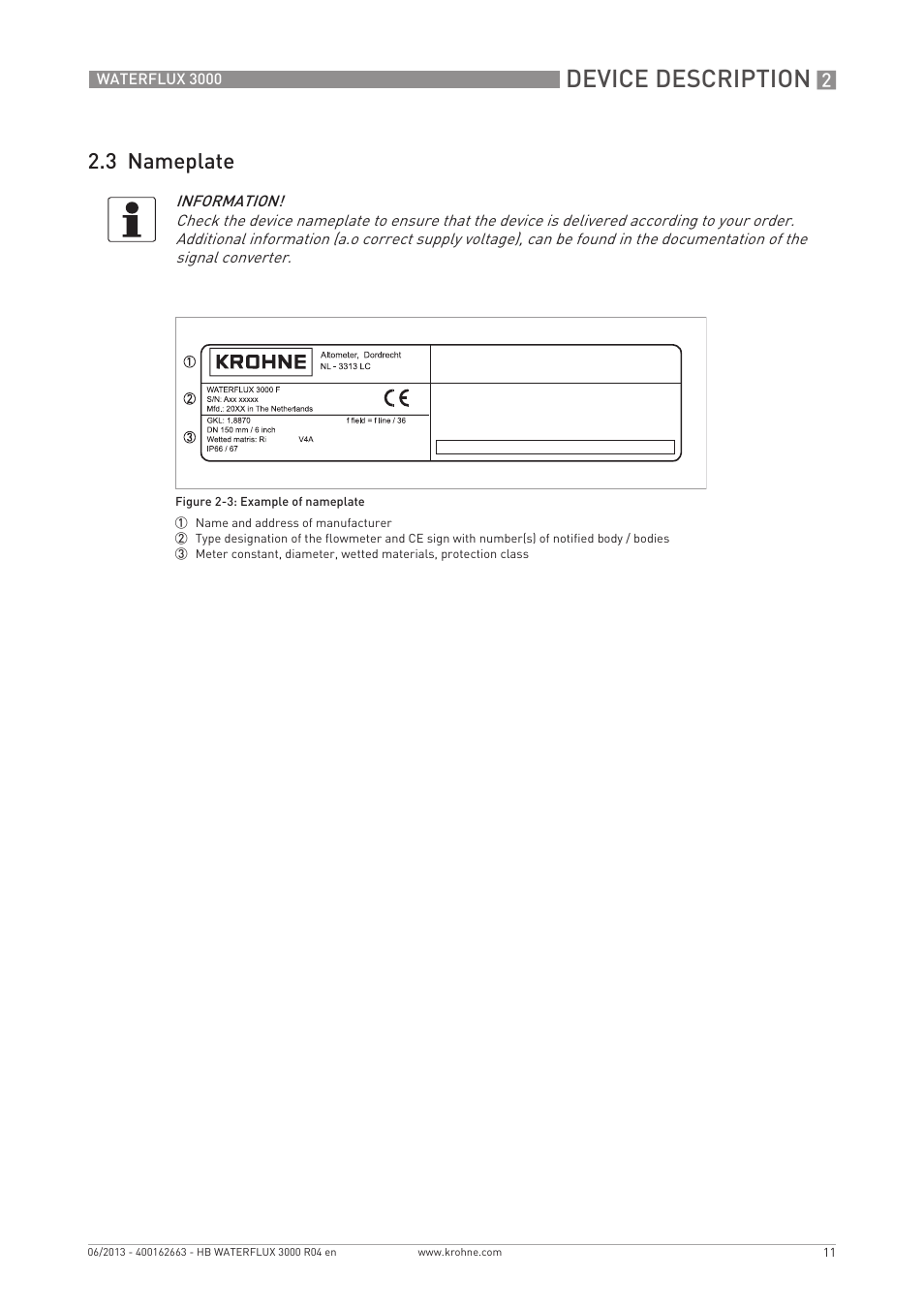 Device description, 3 nameplate | KROHNE WATERFLUX 3000 EN User Manual | Page 11 / 40