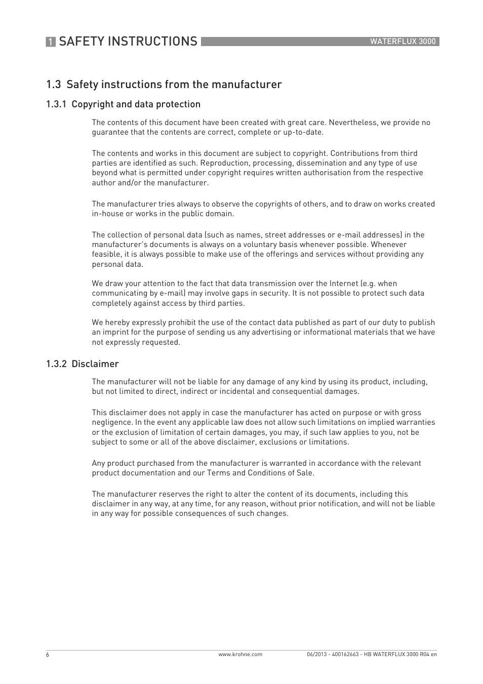 Safety instructions, 3 safety instructions from the manufacturer | KROHNE WATERFLUX 3000 EN User Manual | Page 6 / 40