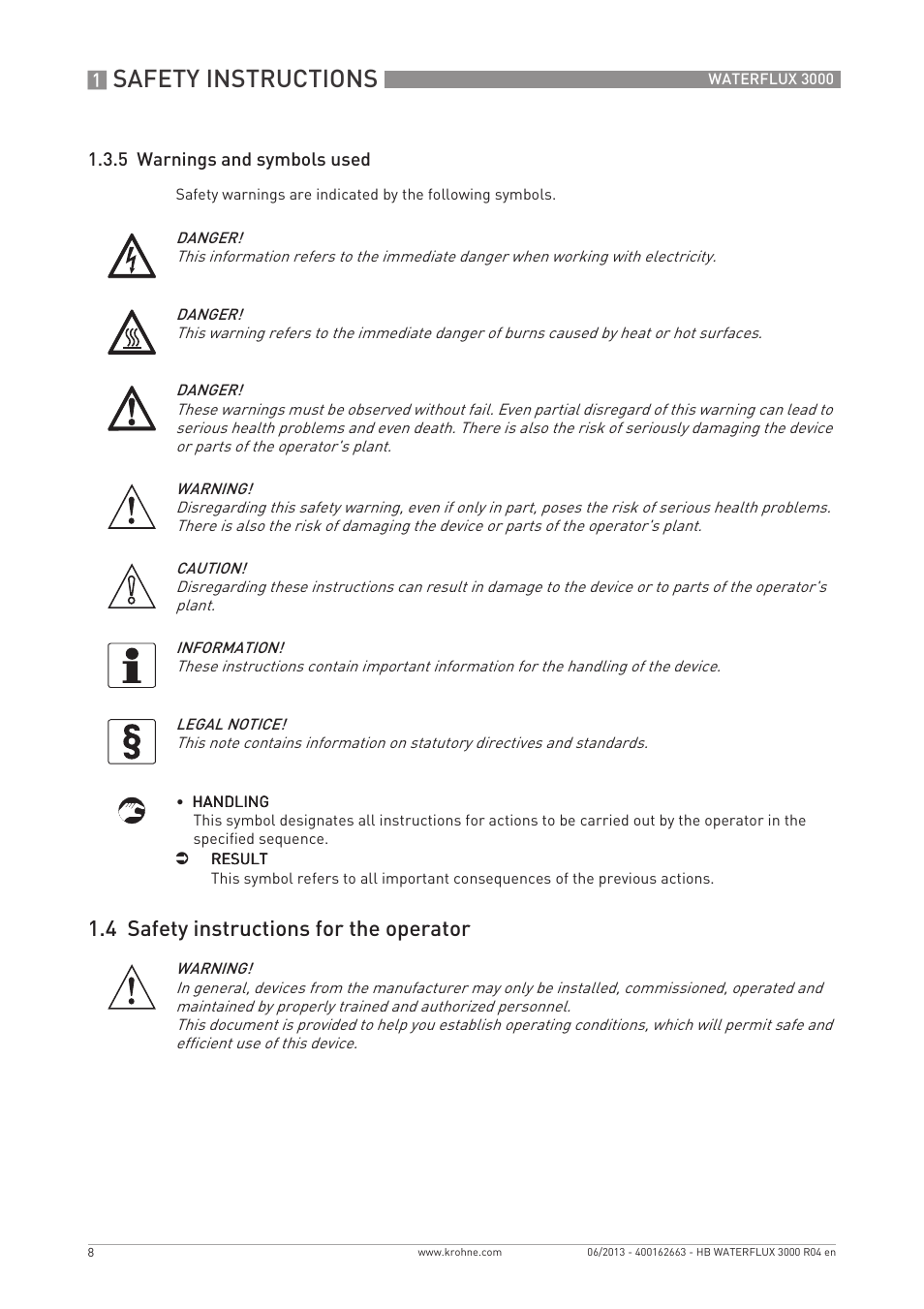 Safety instructions, 4 safety instructions for the operator | KROHNE WATERFLUX 3000 EN User Manual | Page 8 / 40