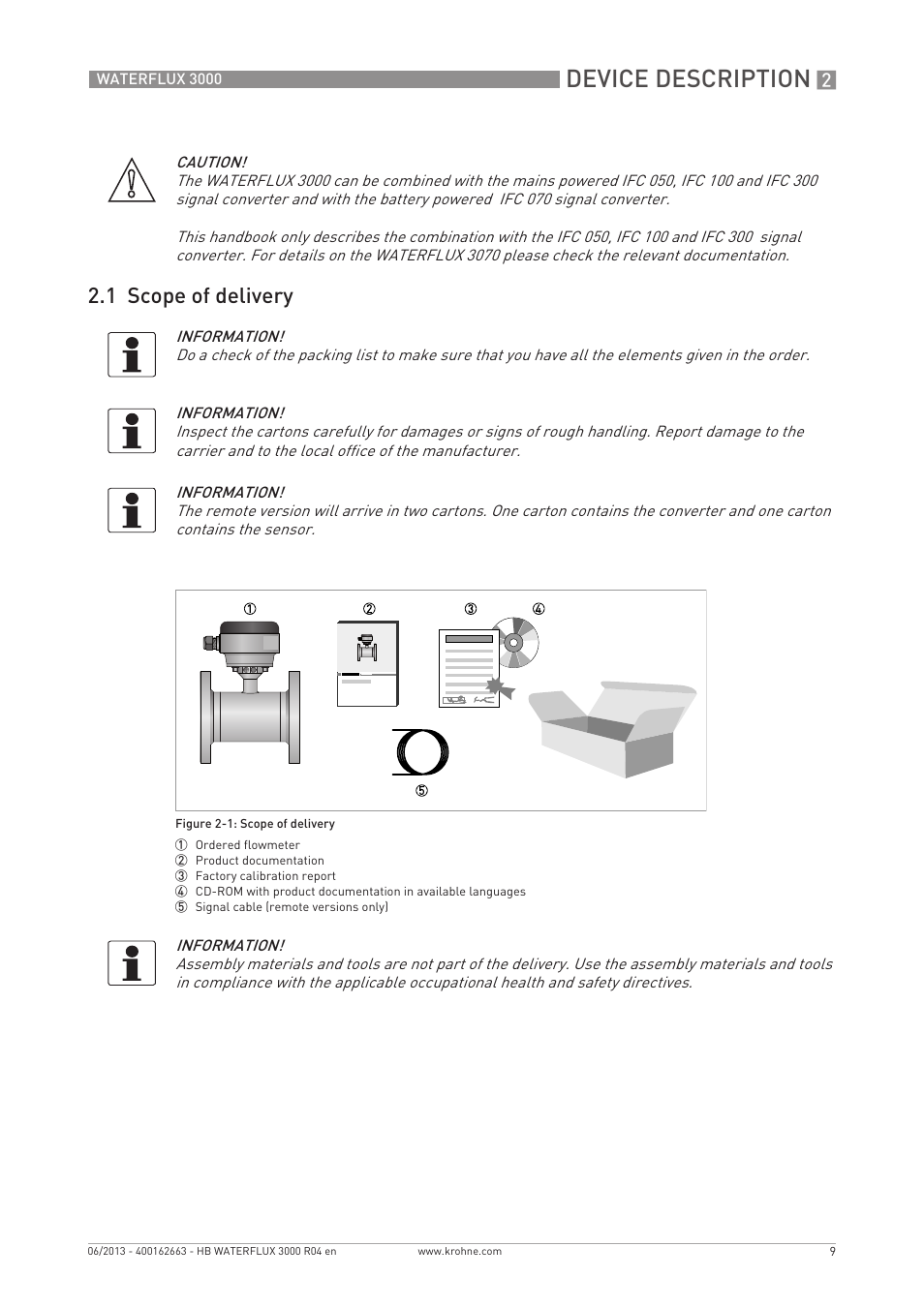 Device description, 1 scope of delivery | KROHNE WATERFLUX 3000 EN User Manual | Page 9 / 40