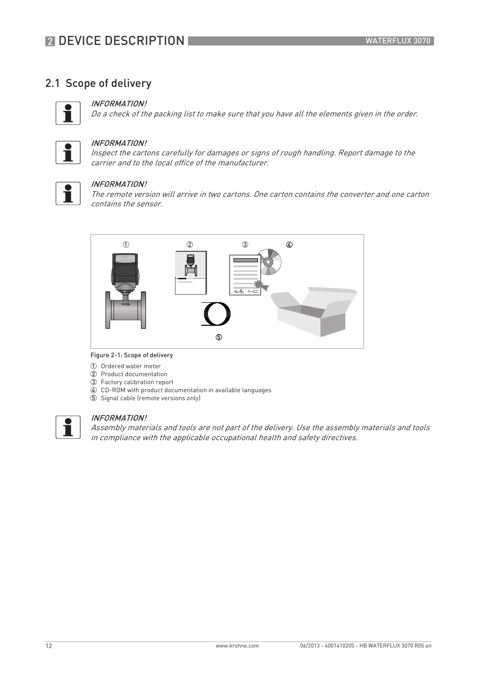 Device description, 1 scope of delivery | KROHNE WATERFLUX 3070 EN User Manual | Page 12 / 80