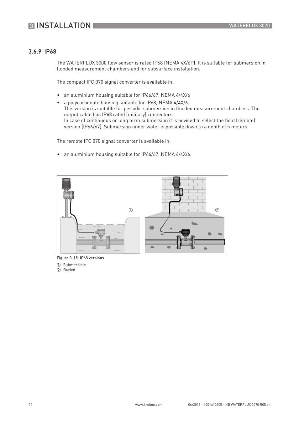 Installation, 9 ip68 | KROHNE WATERFLUX 3070 EN User Manual | Page 22 / 80