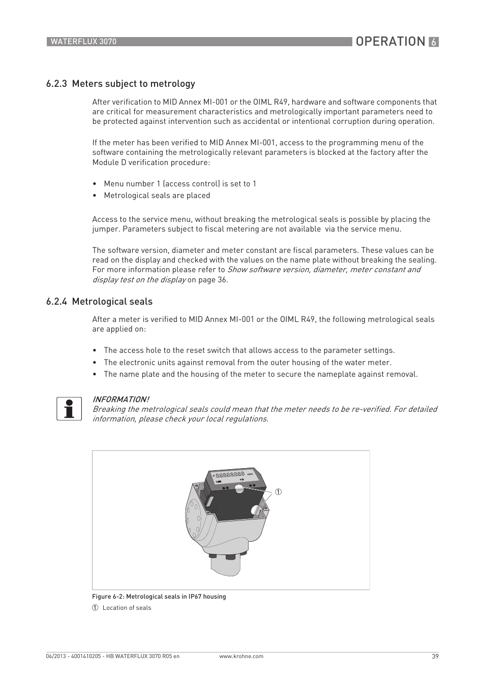 Operation, 3 meters subject to metrology, 4 metrological seals | KROHNE WATERFLUX 3070 EN User Manual | Page 39 / 80