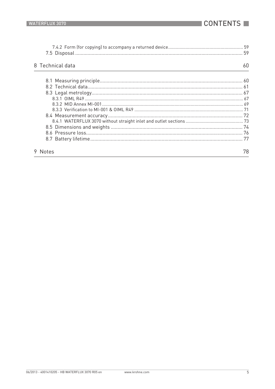 KROHNE WATERFLUX 3070 EN User Manual | Page 5 / 80