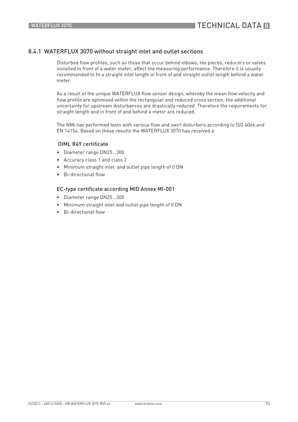 Technical data | KROHNE WATERFLUX 3070 EN User Manual | Page 73 / 80