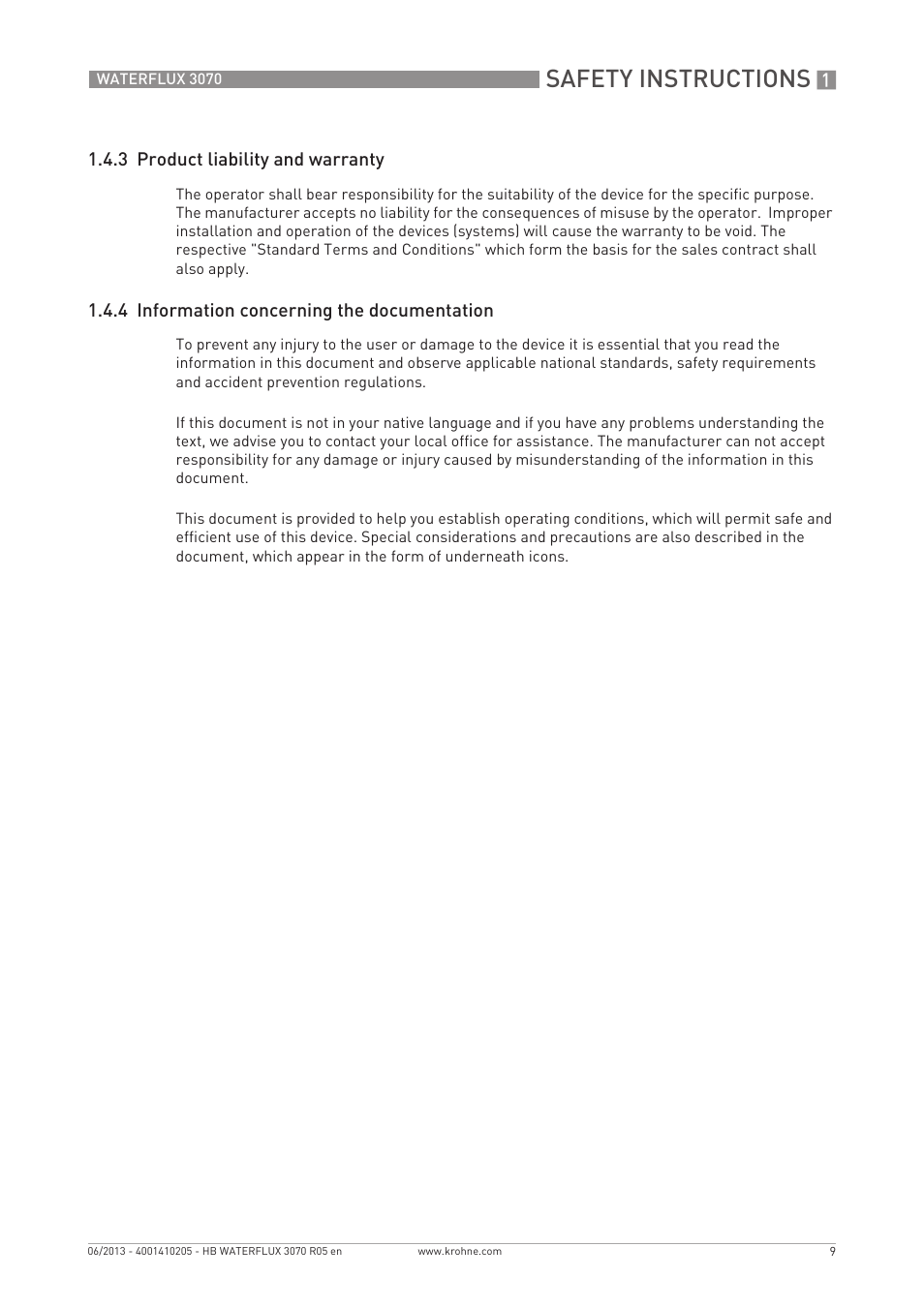 Safety instructions | KROHNE WATERFLUX 3070 EN User Manual | Page 9 / 80