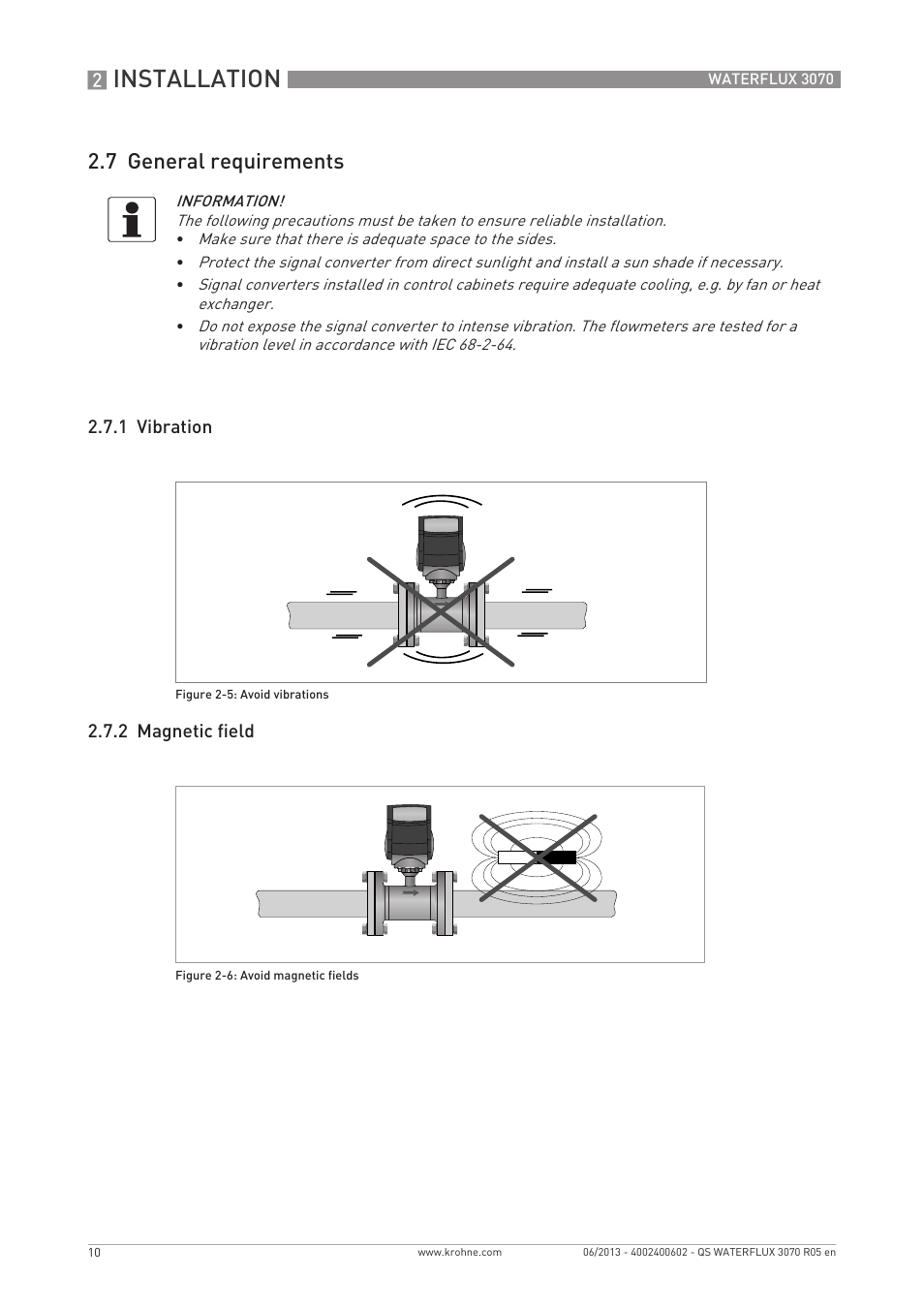 Installation, 7 general requirements | KROHNE WATERFLUX 3070 Quickstart EN User Manual | Page 10 / 32