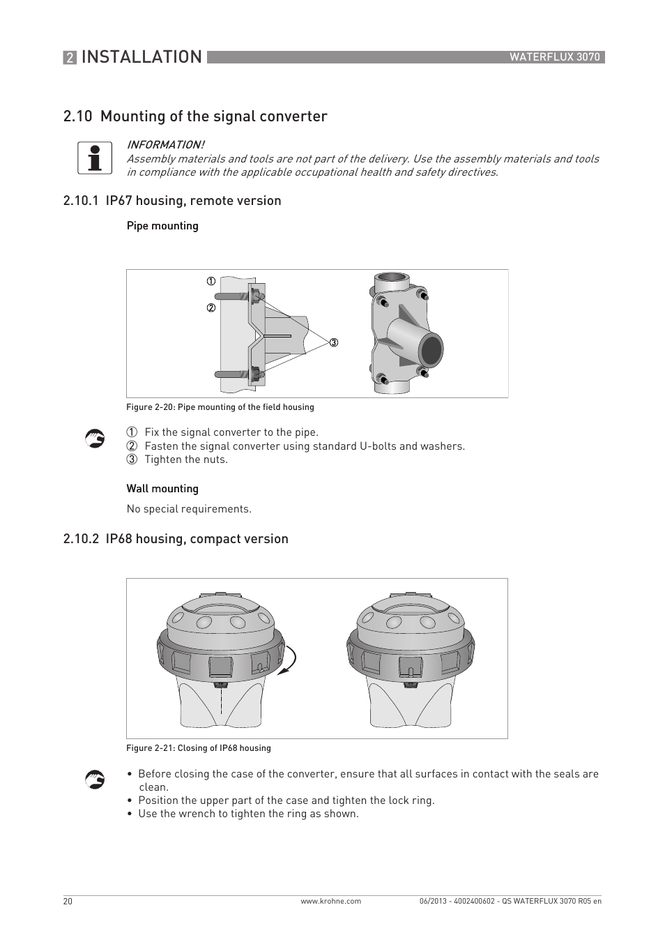 Installation, 10 mounting of the signal converter | KROHNE WATERFLUX 3070 Quickstart EN User Manual | Page 20 / 32