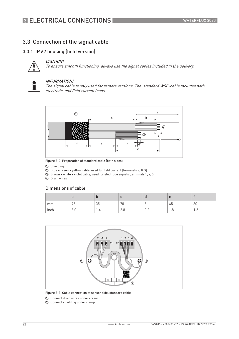 Electrical connections, 3 connection of the signal cable, 1 ip 67 housing (field version) | KROHNE WATERFLUX 3070 Quickstart EN User Manual | Page 22 / 32