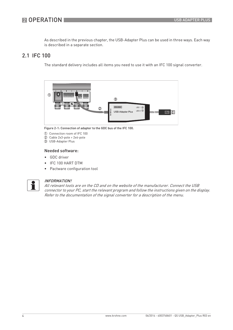 Operation, 1 ifc 100 | KROHNE USB ADAPTER PLUS EMF EN User Manual | Page 4 / 16
