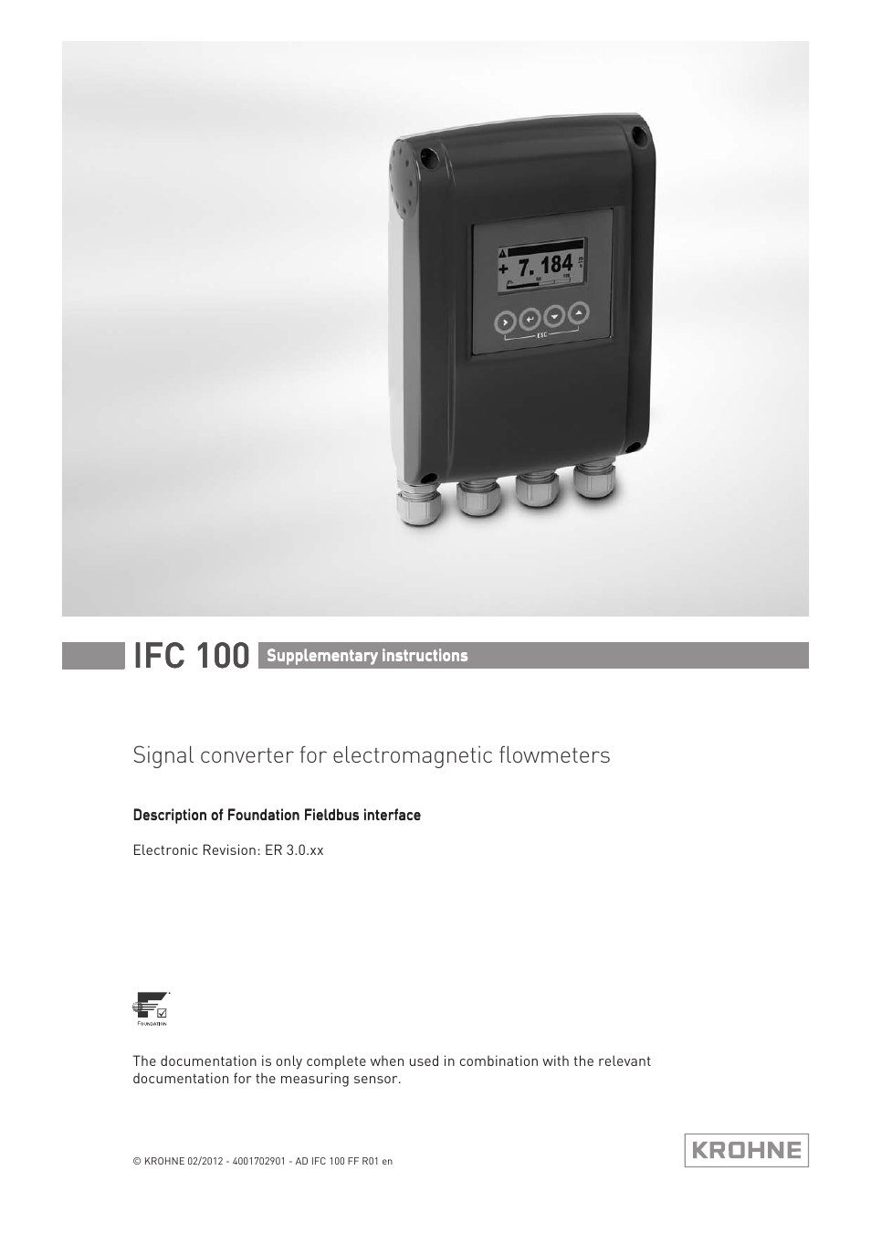 KROHNE IFC 100 Converter FOUNDATION FIELDBUS User Manual | 64 pages