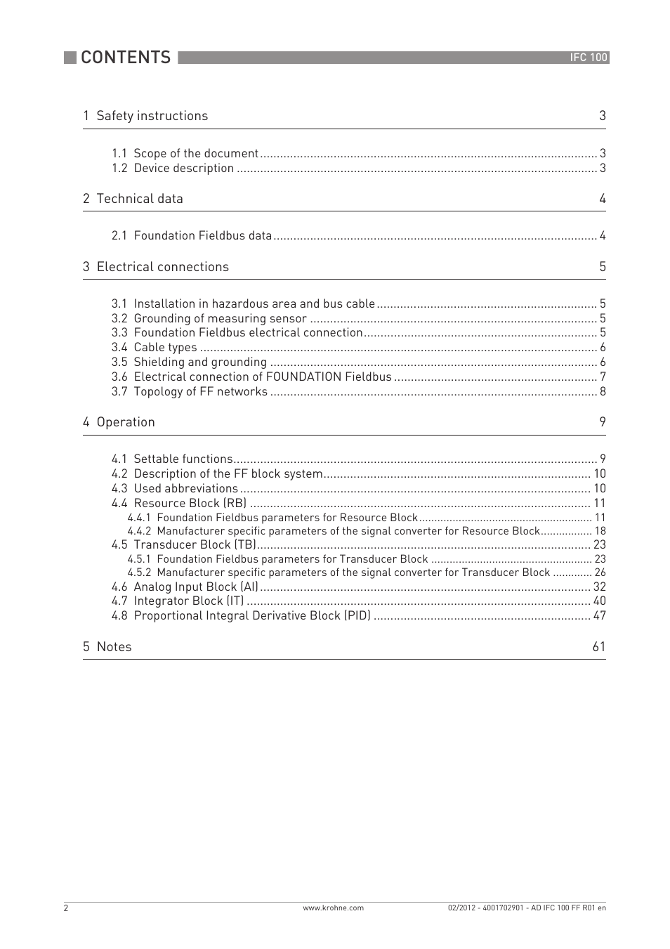 KROHNE IFC 100 Converter FOUNDATION FIELDBUS User Manual | Page 2 / 64