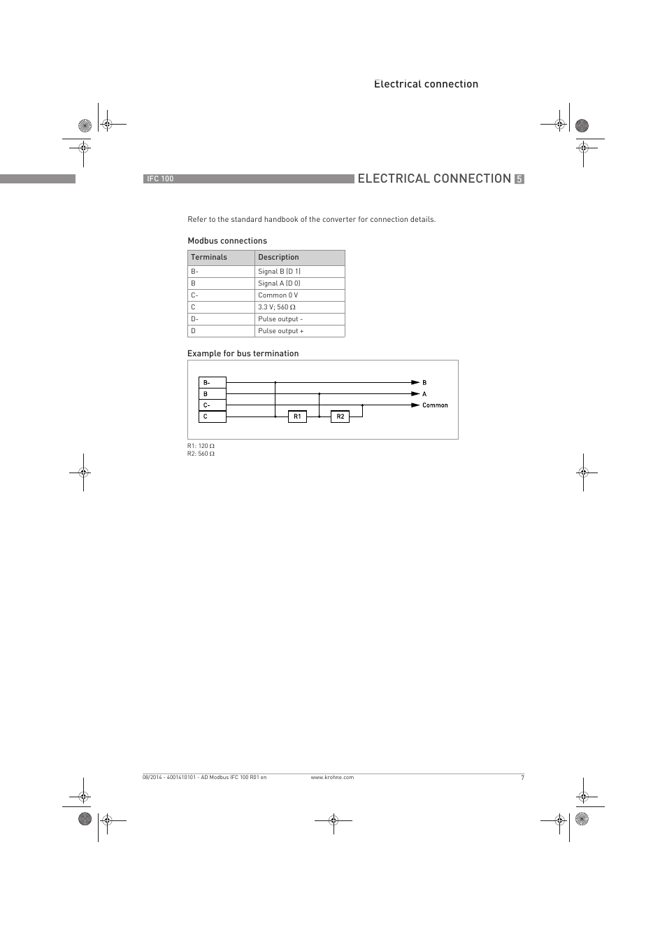 Electrical connection | KROHNE IFC 100 Converter Modbus EN User Manual | Page 7 / 20