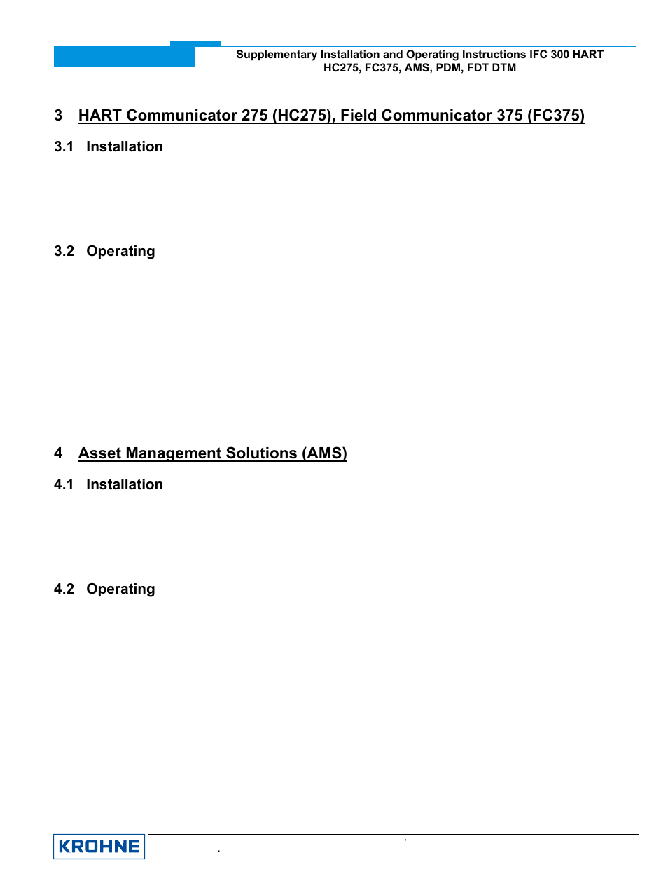 1 installation, 2 operating, 4 asset management solutions (ams) | Installation, Operating | KROHNE IFC 300 Converter HART 0102 User Manual | Page 6 / 20