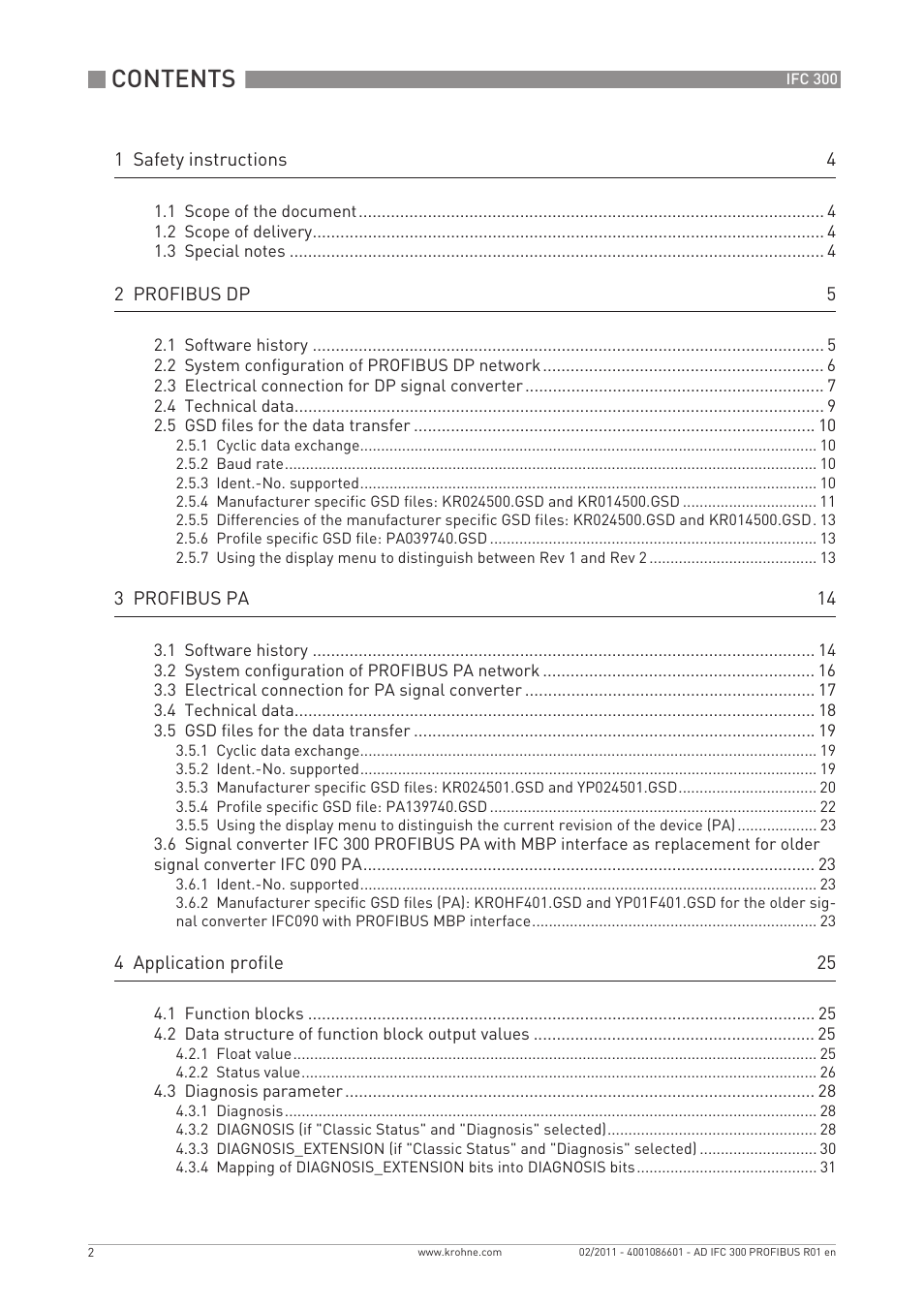 KROHNE FC 300 Converter PROFIBUS PA-DP User Manual | Page 2 / 40