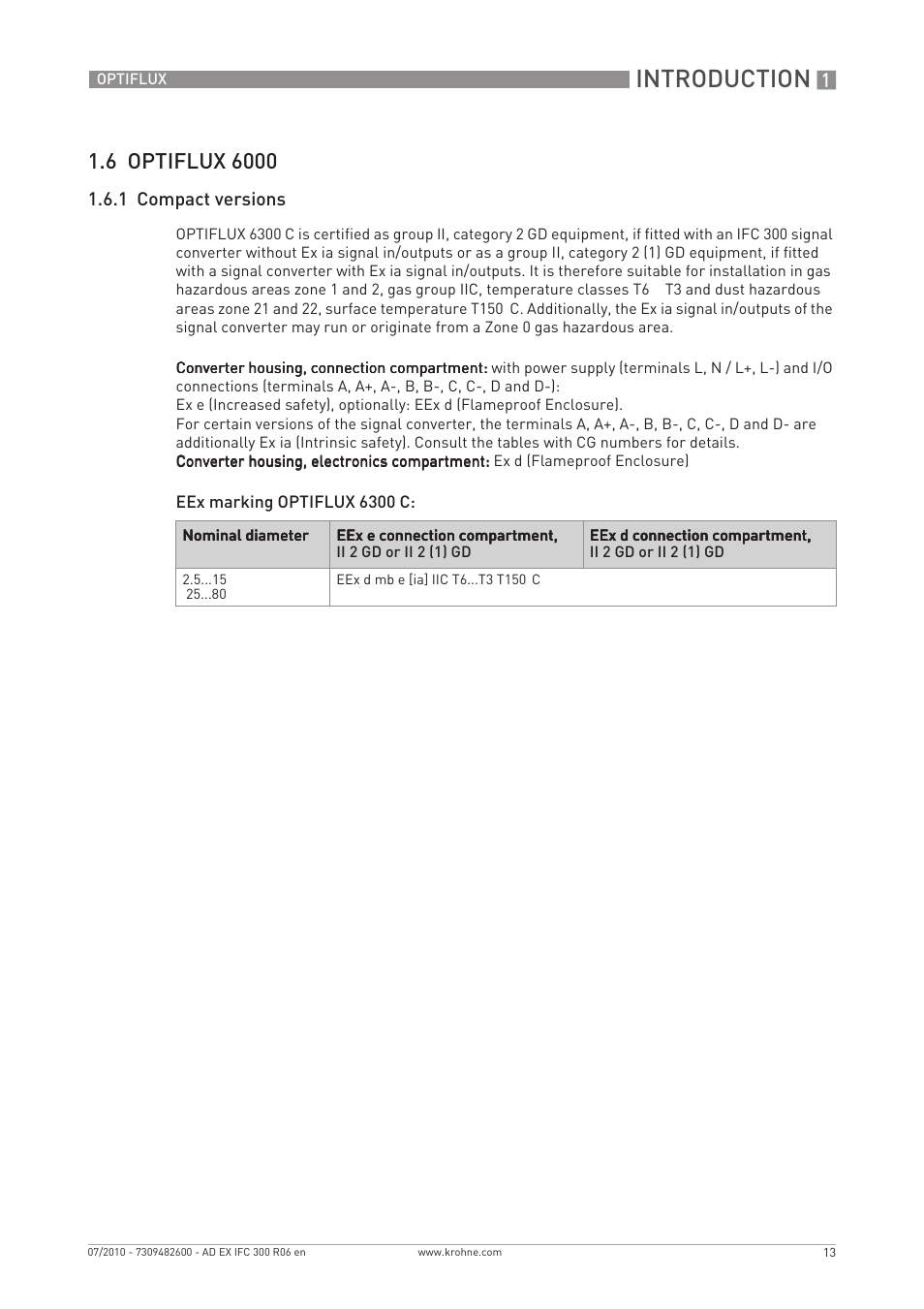 Introduction, 1 compact versions | KROHNE OPTIFLUX 2000-4000-5000-6000-7300-IFC 300 Ex EN User Manual | Page 13 / 40