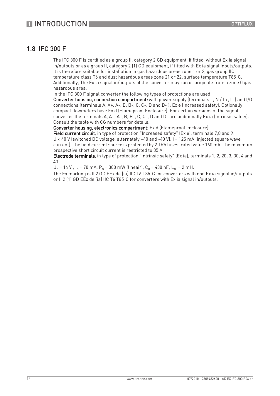 Introduction, 8 ifc 300 f | KROHNE OPTIFLUX 2000-4000-5000-6000-7300-IFC 300 Ex EN User Manual | Page 16 / 40