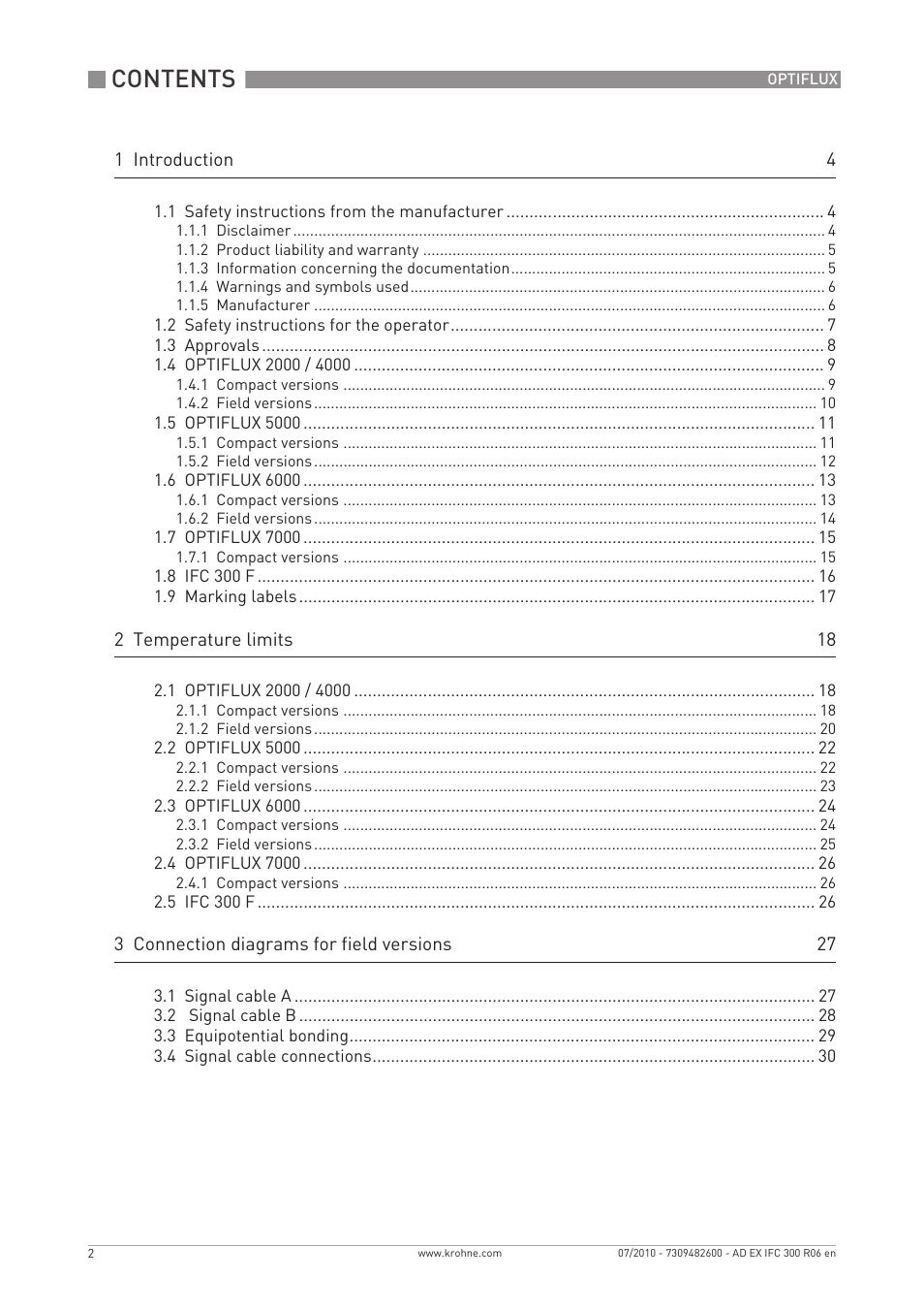 KROHNE OPTIFLUX 2000-4000-5000-6000-7300-IFC 300 Ex EN User Manual | Page 2 / 40