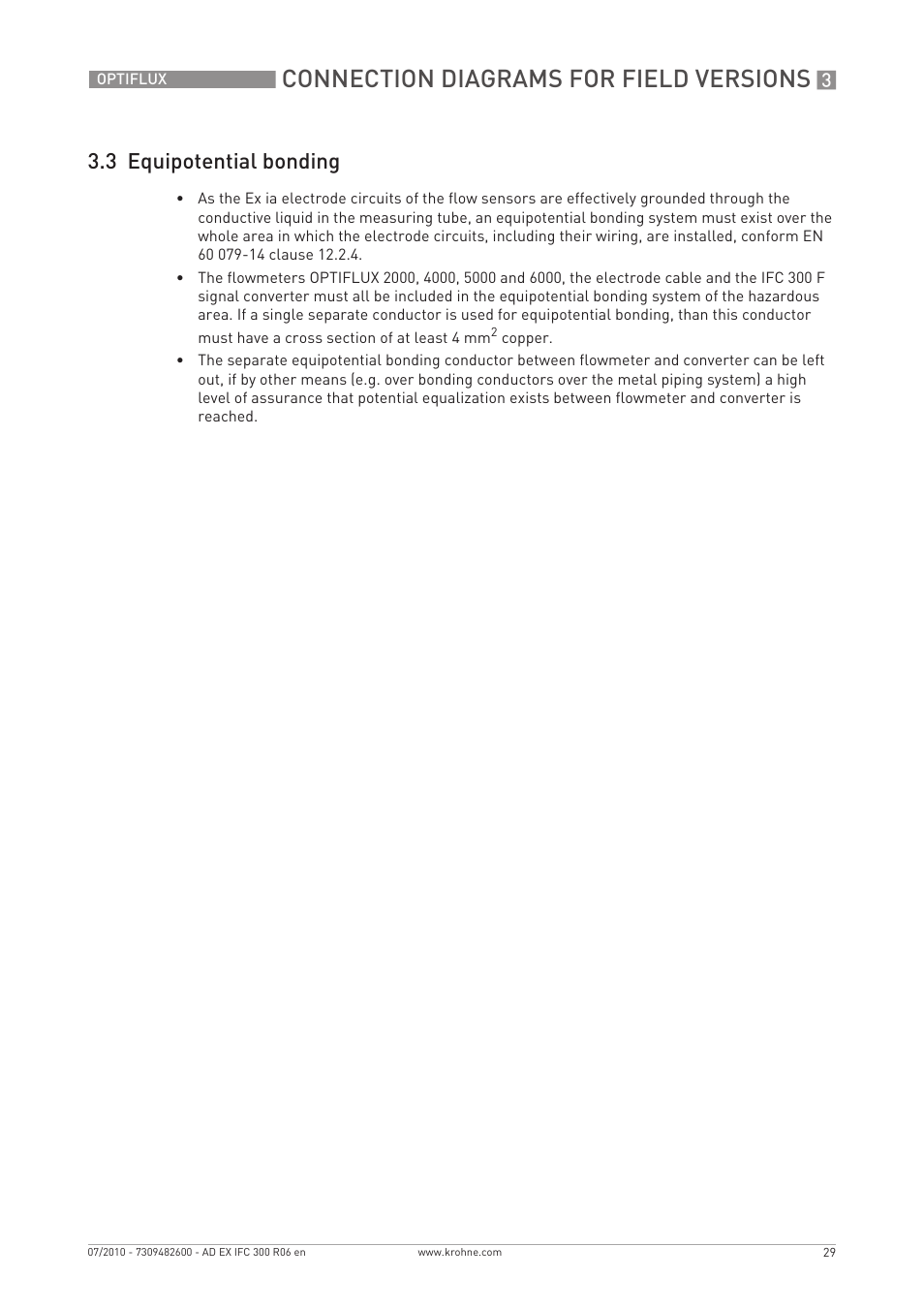 Connection diagrams for field versions, 3 equipotential bonding | KROHNE OPTIFLUX 2000-4000-5000-6000-7300-IFC 300 Ex EN User Manual | Page 29 / 40