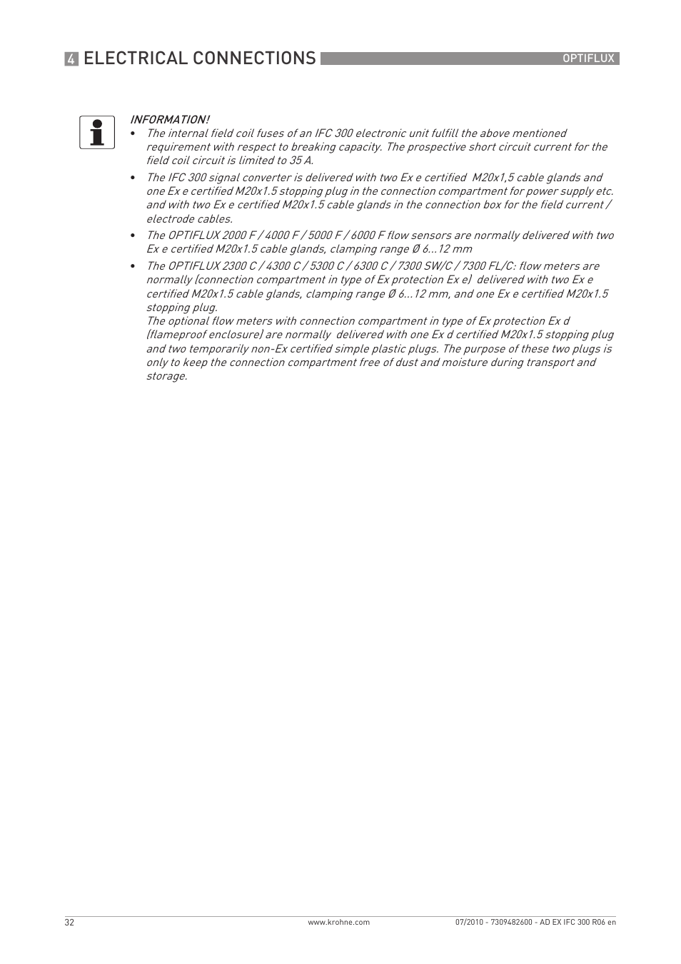 Electrical connections | KROHNE OPTIFLUX 2000-4000-5000-6000-7300-IFC 300 Ex EN User Manual | Page 32 / 40