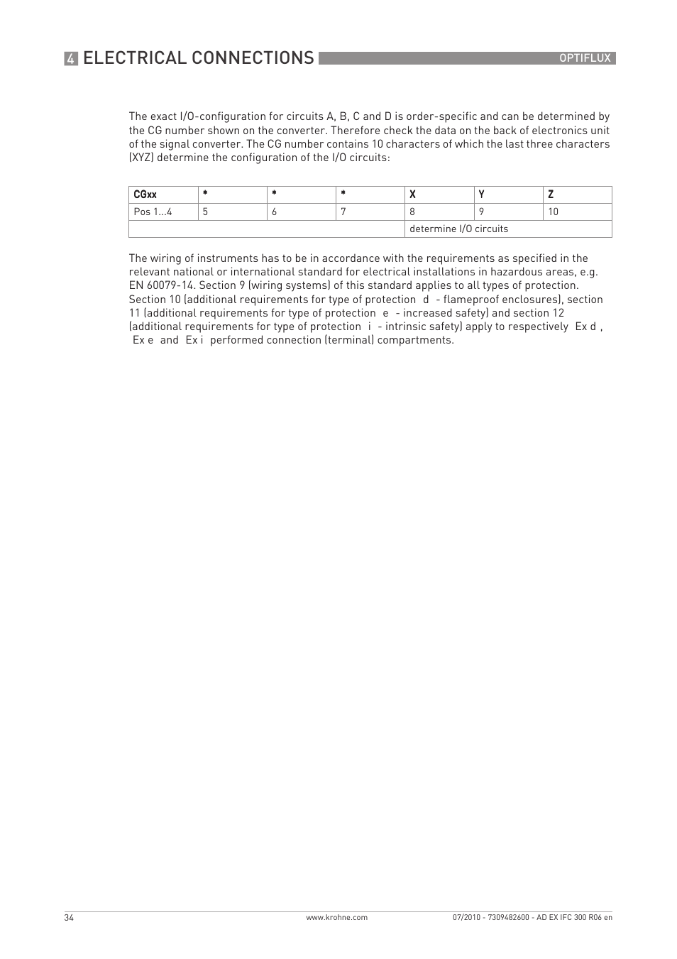 Electrical connections | KROHNE OPTIFLUX 2000-4000-5000-6000-7300-IFC 300 Ex EN User Manual | Page 34 / 40